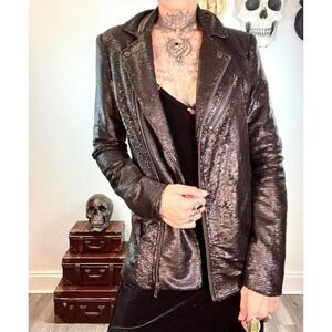 Mural Moto Jacket Size XS Matte Sequins Full Front Zip Long Sleeve Black Leather